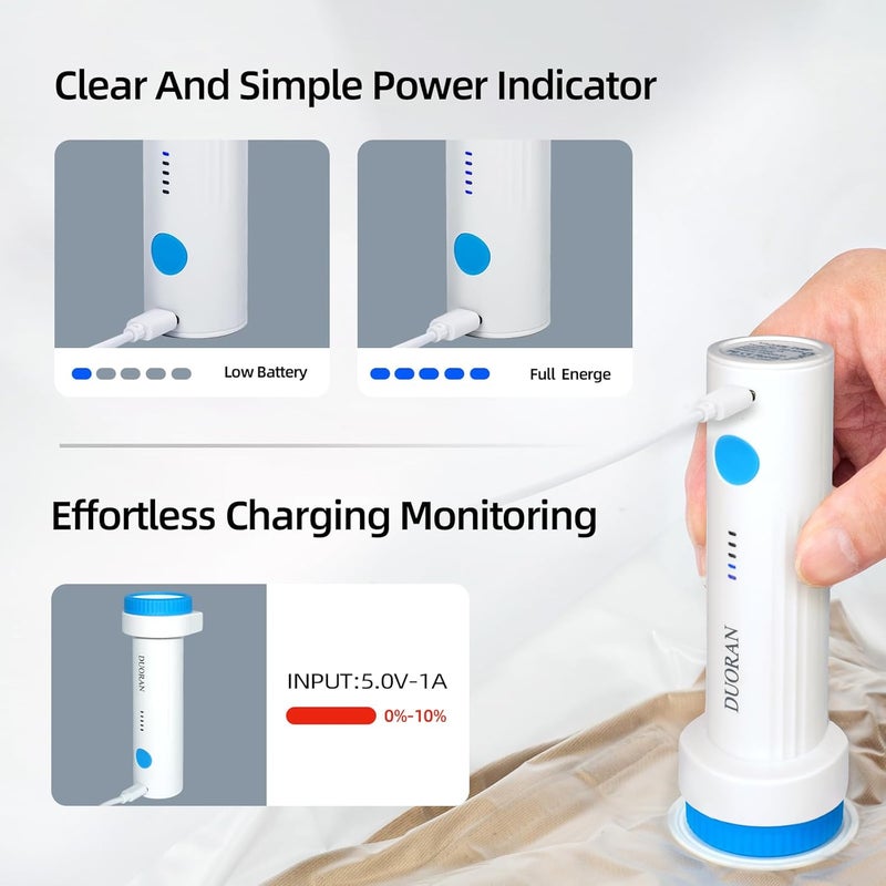 DUORAN Cordless Electric Vacuum Pump for Vacuum Storage Bags Travel Air Pump, Portable USB Rechargeable Seal & Compression Bag Pump for Clothes, Blankets & Bedding (Storage Bags Not Included) - Image 3